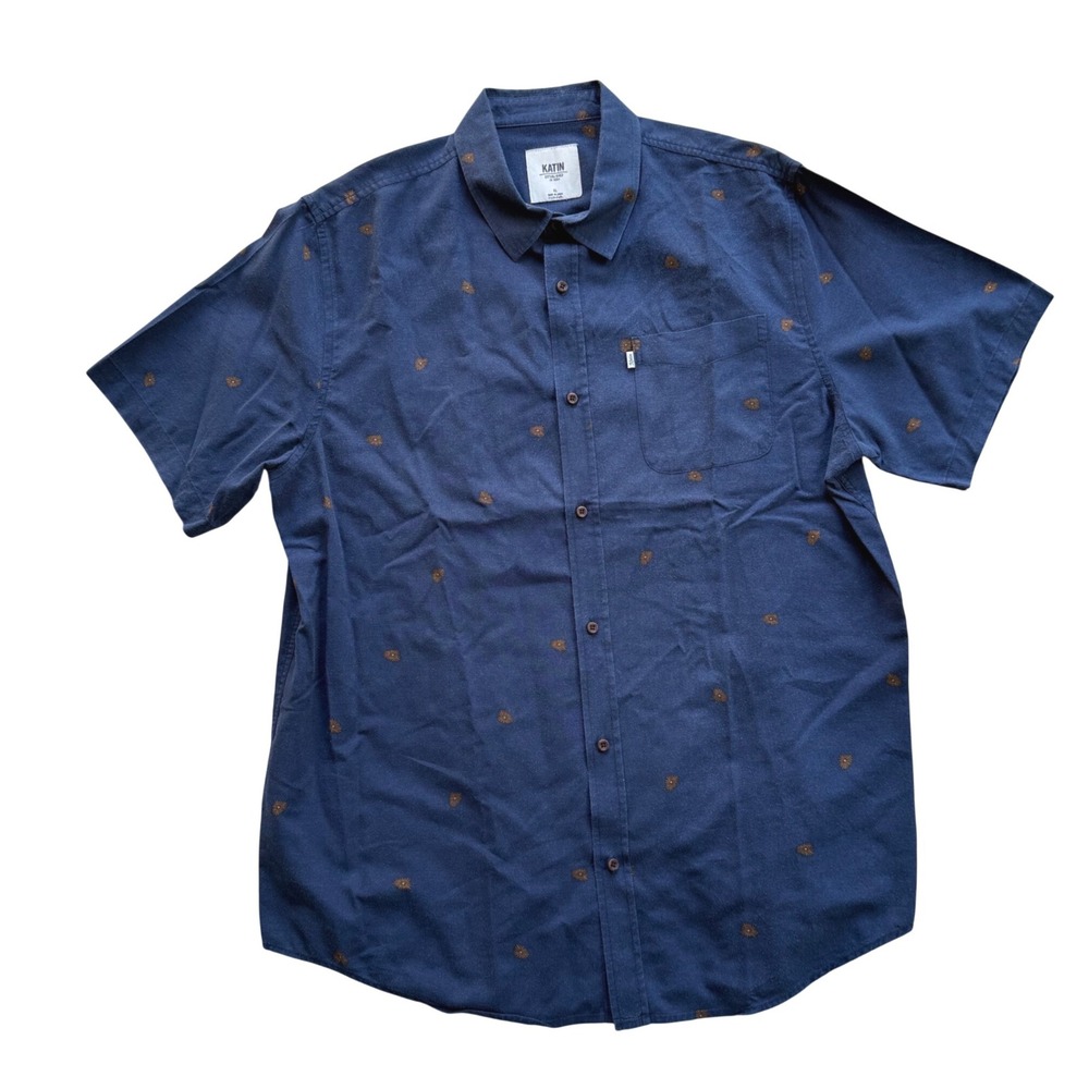 Katin Men's Navy Starburst Print Short Sleeve Button Up Shirt XL Casual Surf
